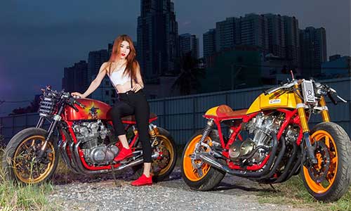 “Đốt mắt” ngắm chân dài Việt bên môtô Honda CB750 cafe racer